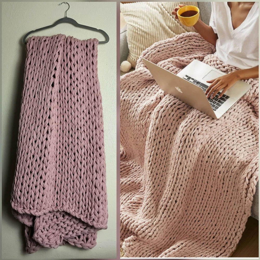 Madison Park Blush Chunky Double Knit Throw Blanket Handmade 50